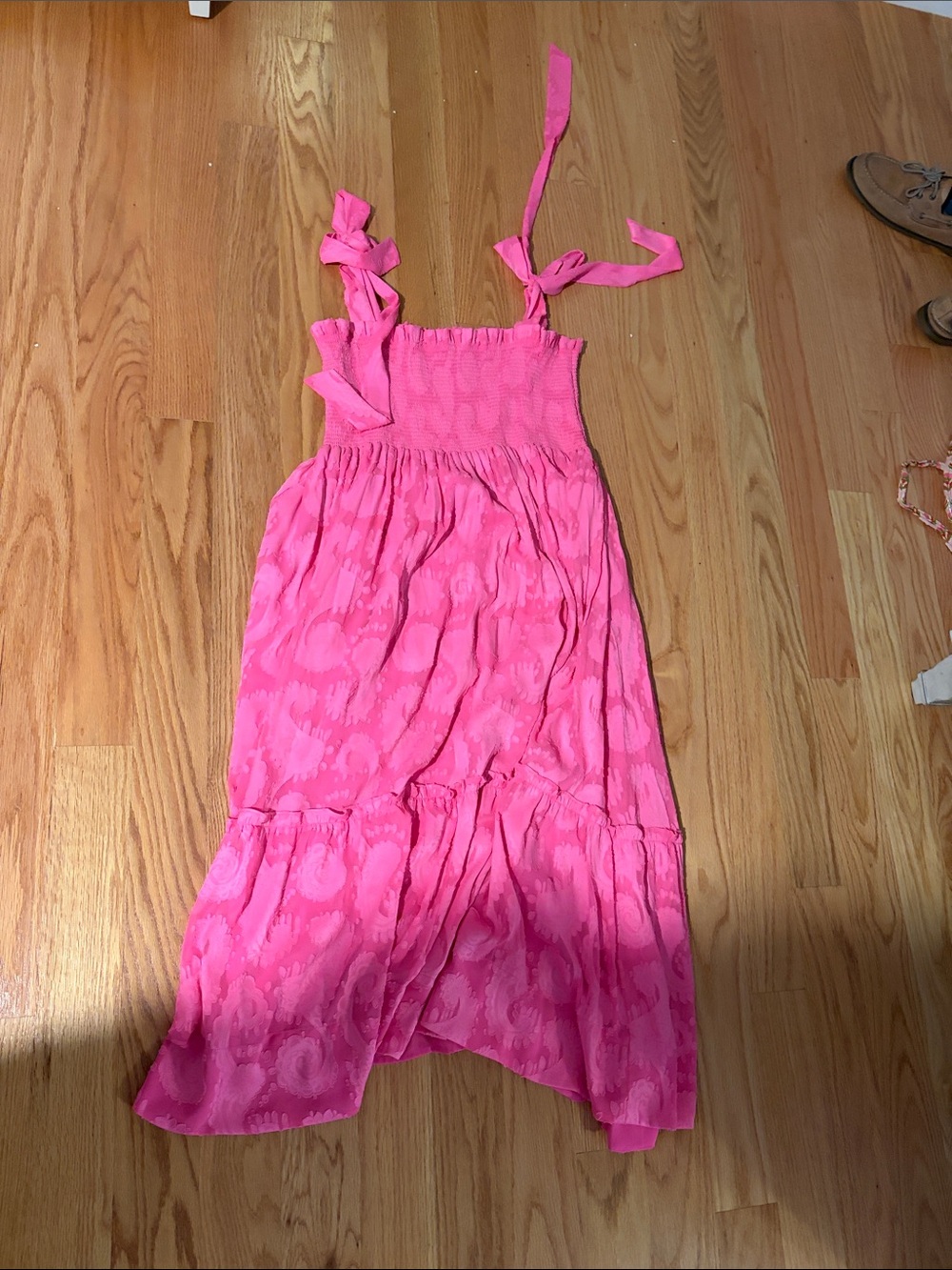 Lilly Pulitzer Hot Pink Tie-Shoulder Smocked Maxi Sundress
